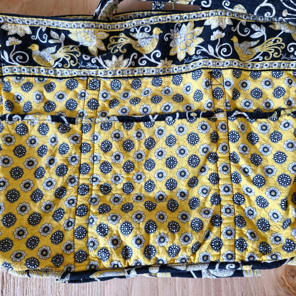Vera Bradley Black Yellow Button Floral Paisley Tote Bag with Accessories Large - Picture 6 of 16